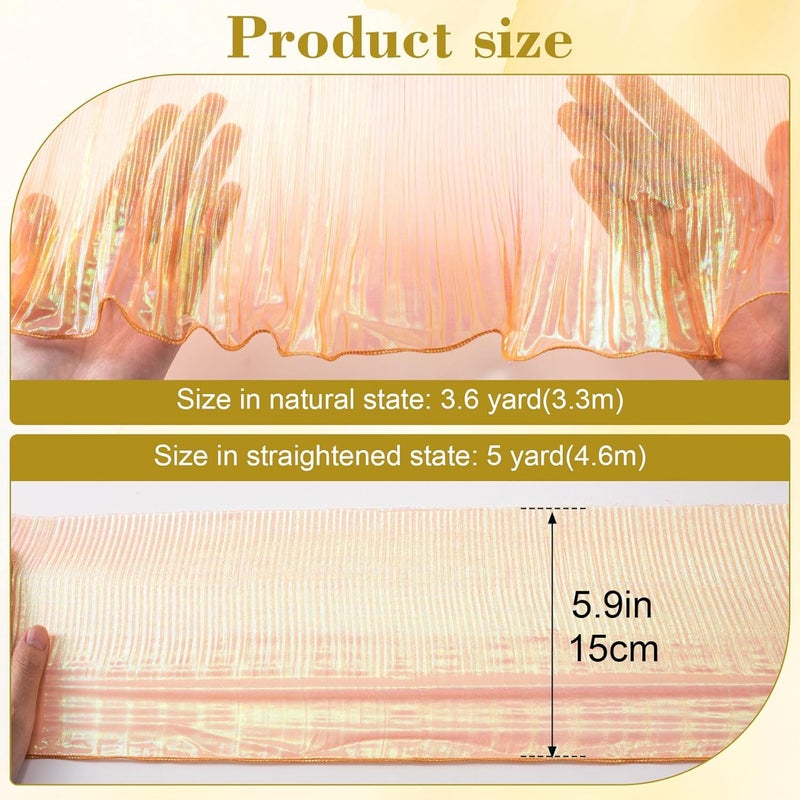 Hzopcw 5 Yards Ruffle Lace Trims, Organza Ruffled Lace Fabric, Pleated Ribbon Sewing Decoration for Bridal Wedding Dresses Bouquets Clothing Hair Accessories Flower Packages DIY Crafts- Light Gold - Image 2